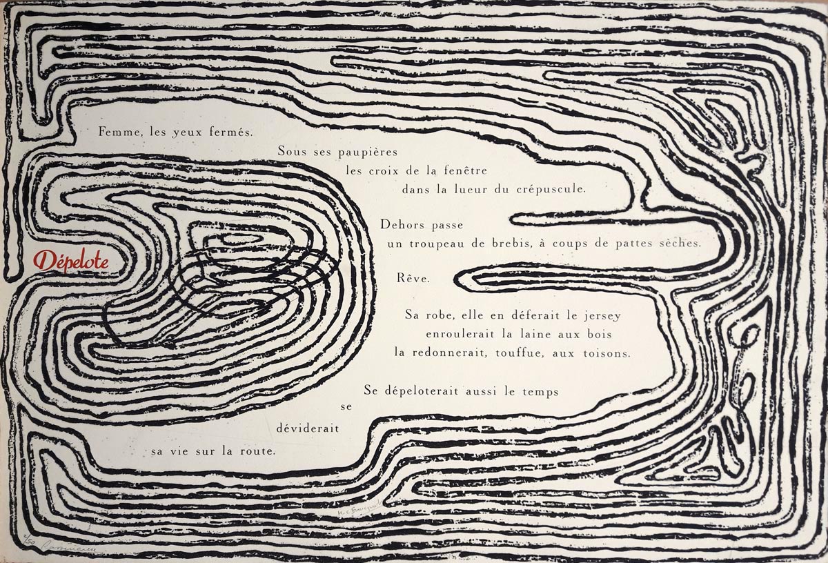 Estampe avec la Lettre - texte de Marie-Claire Bancquart, typographie de François Da Ros, eau-forte de Martine Rassineux 