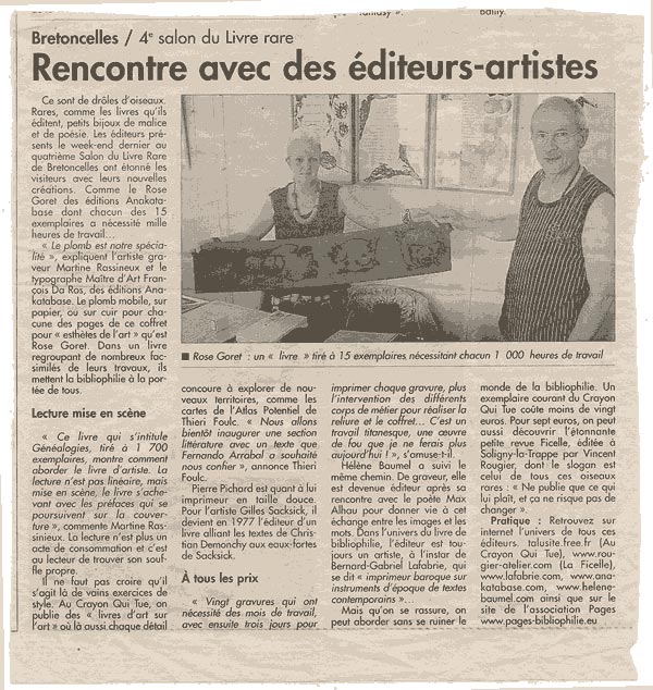 5e salon du livre rare - Bretoncelles - éditions Anakatabase - Rose Goret - Gérard Farasse, François Da Ros et Martine Rassineux