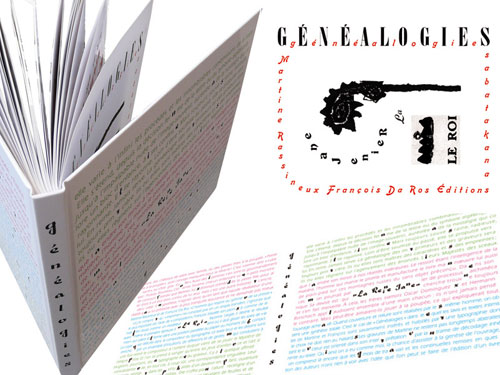 Généalogies, livre d'artiste, imprimé en quadrichromie, Editions Anakatabase, François Da Ros typographe, Martine Rassineux peintre graveu
