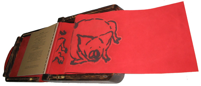 Rose Goret, texte de Gérard Farasse, typographie de François Da Ros, gravures imprimées sur cuir de Martine Rassineux, Editions Anakatabase