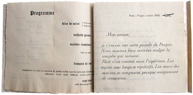 Kacerov, texte de Nathalie Grenier, typographie de François Da Ros, gravures de Nathalie Grenier et Martine Rassineux, Editions Anakatabase, 2003