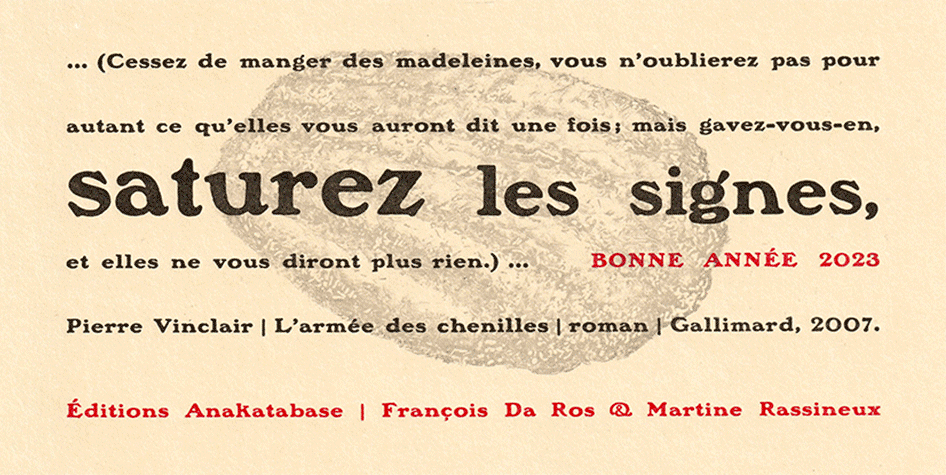 voeux 2023 des éditions Anakatabase texte de Pierre Vinclair l'armée des chenilles